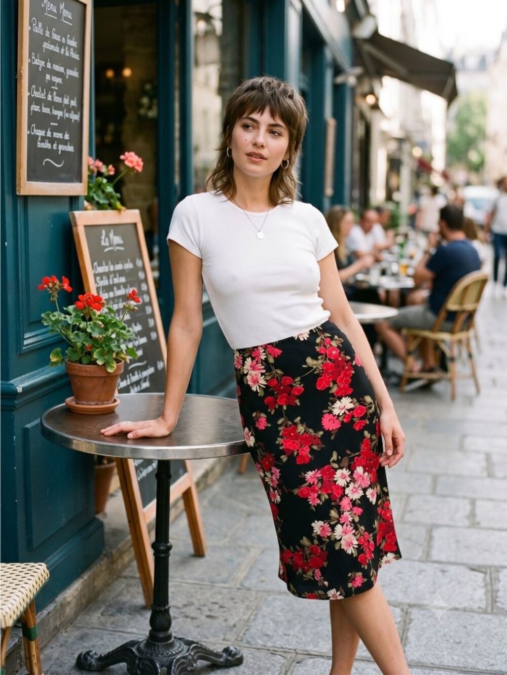 Vintage Y2K Black Red Floral Midi Skirt Size XL Elastic Waist Slip 90s Grunge
